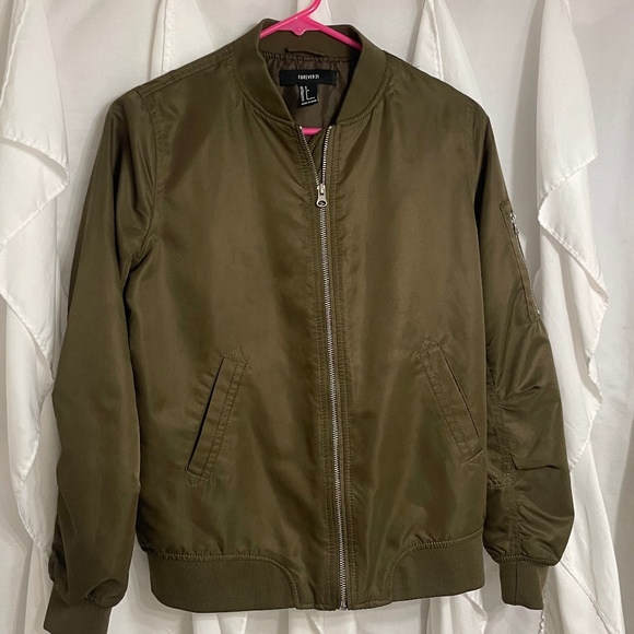 Forever 21 Jackets & Blazers - Forever21 Green Rain Jacket Sz S Long Sleeve Zipper Coat Puffer